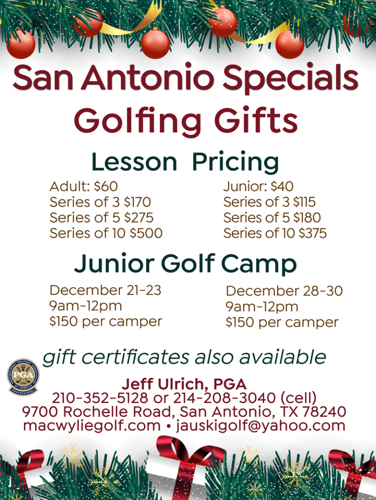 San Antonio Location Golf Gifts including lessons and camps.